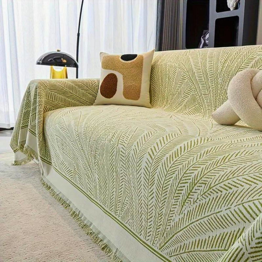 Leaf Pattern Luxury Sofa Cover Green