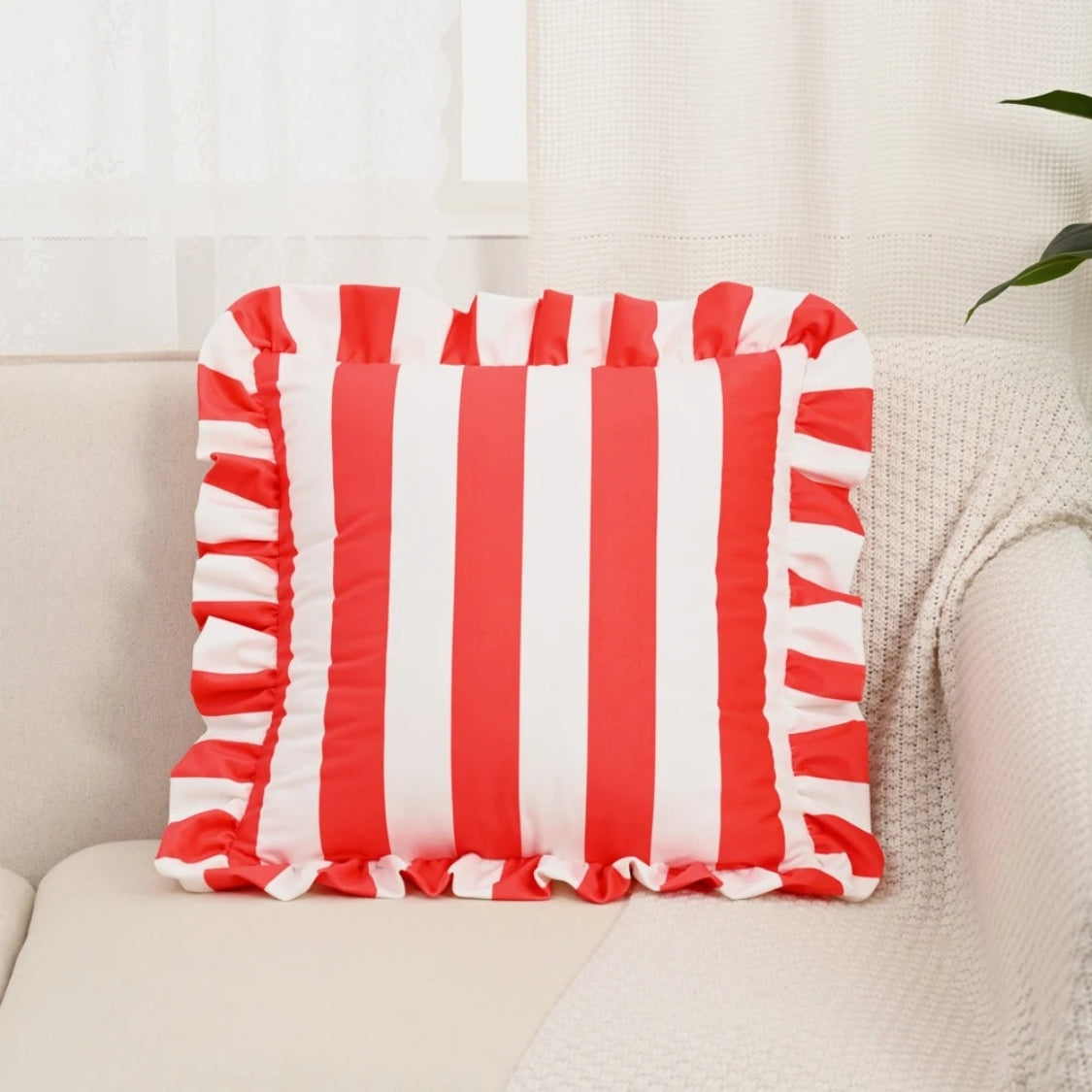 Retro Striped Ruffle Cushion Cover Candy Twist