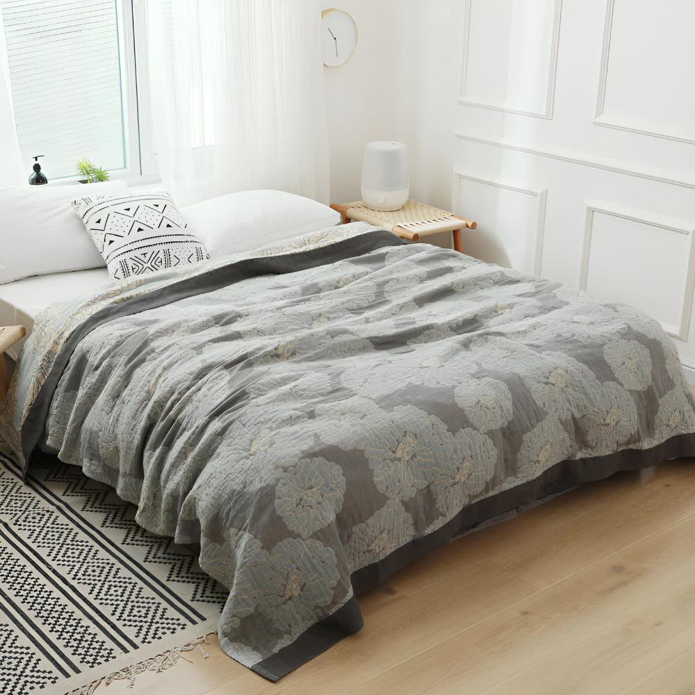 Botanical Bliss Cotton Blanket Charcoal Grey
