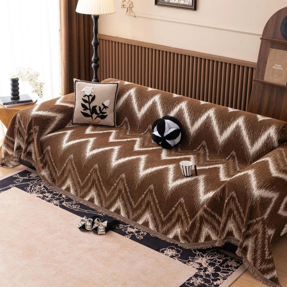 Ochre Streak Textured Sofa Cover Brown