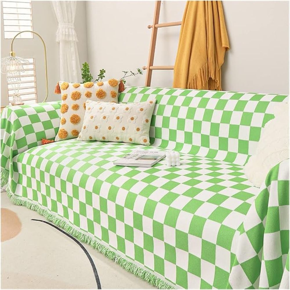 Checkerboard Anti-Scratch Sofa Cover Green