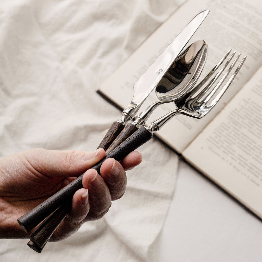 Vintage Walnut Wood Handle Flatware Set