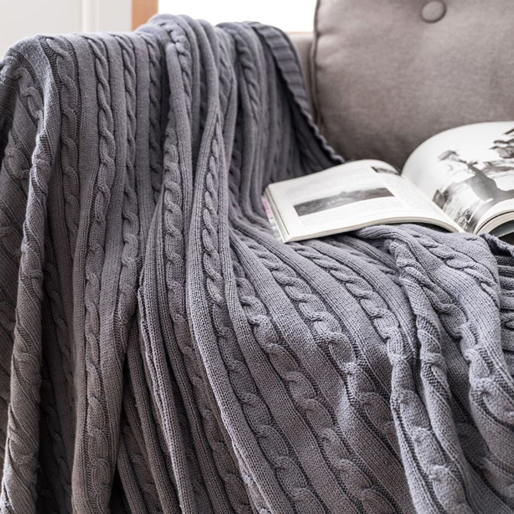 Braid Knitted Cotton Throw Smoky Quartz