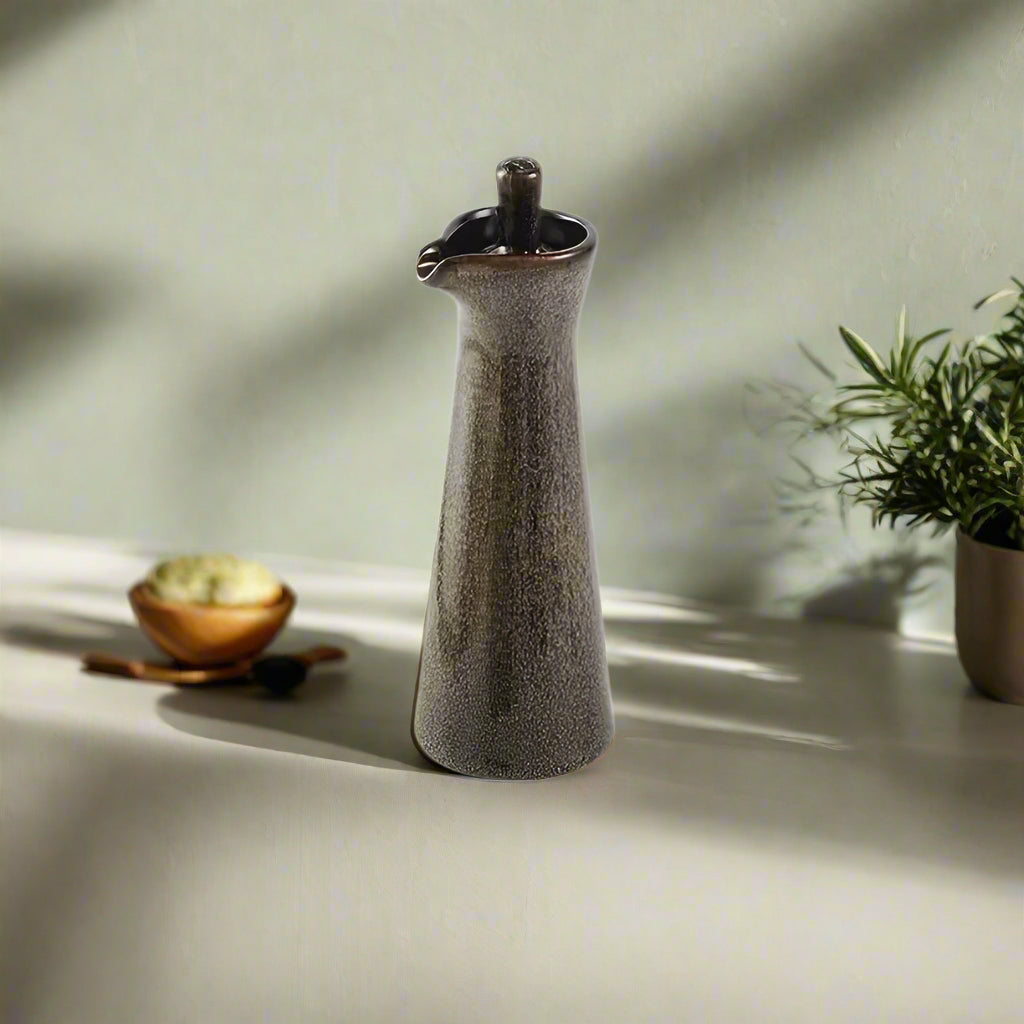 Japanese-Inspired Ceramic Condiment Bottle Earthy Brown
