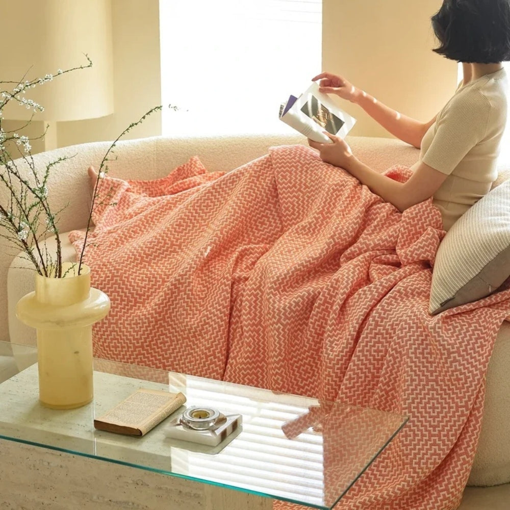 Cozy Maze Pure Cotton Blanket Red