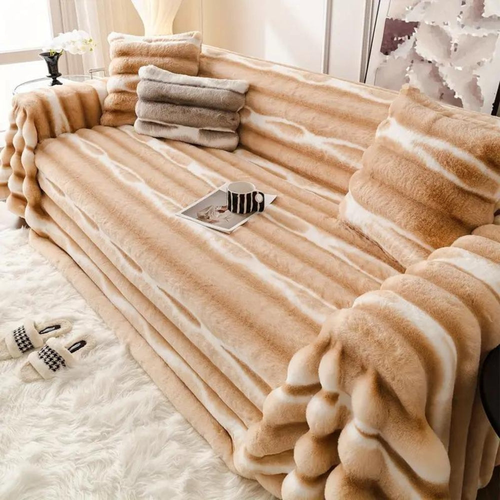 Velvet Faux Fur Sofa Cover Caramel