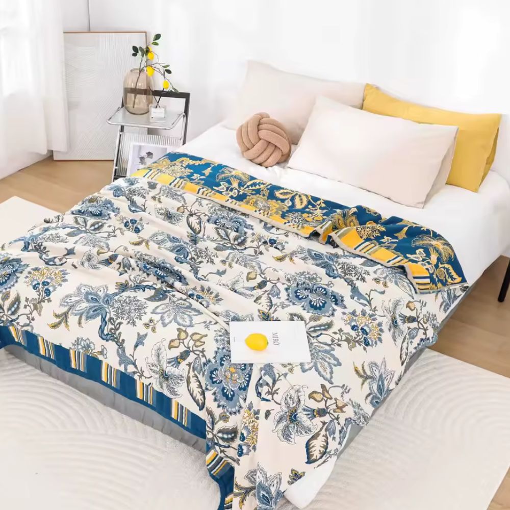 Retro Botanica Bliss Cotton Blanket Royal Petal