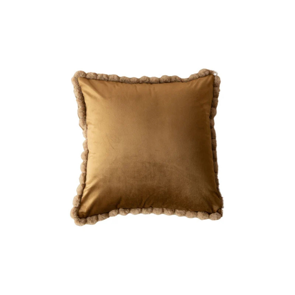 Velvet Pom-Pom Trim Cushion Cover Caramel 18"x18"