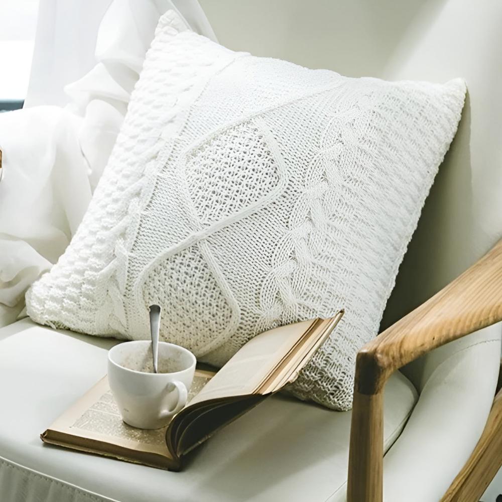 Braided Knitted Cushion Cover Ivory