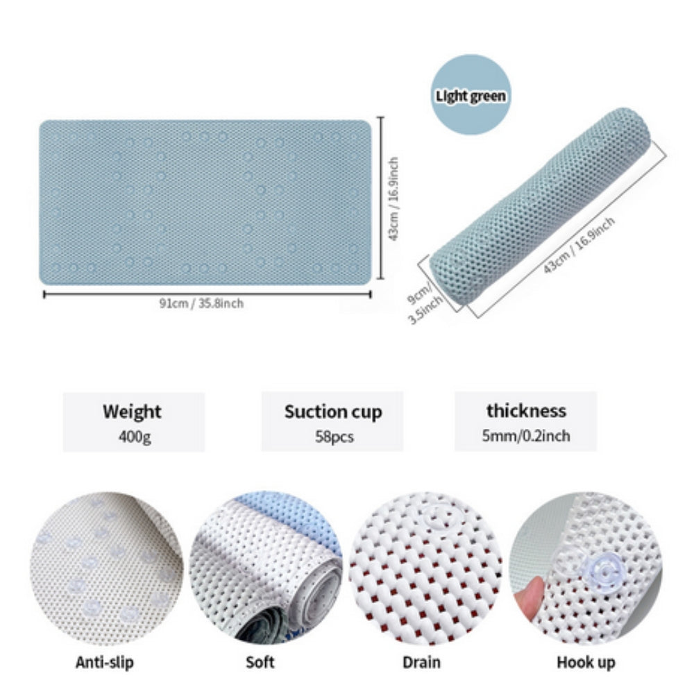 Soft Non-Slip Bathtub Mat Light Green 17"x36"