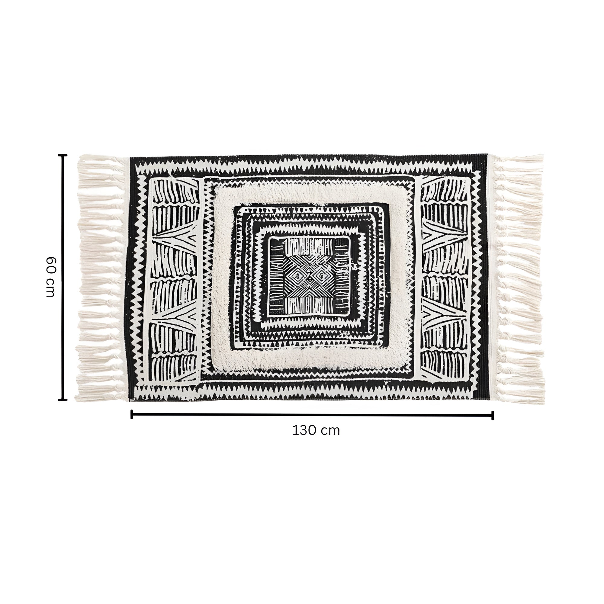 Black and White Geometric Tassel Floor Mat Large