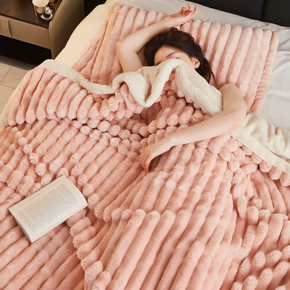 Snuggly Faux Fur Fleece Blanket Pink
