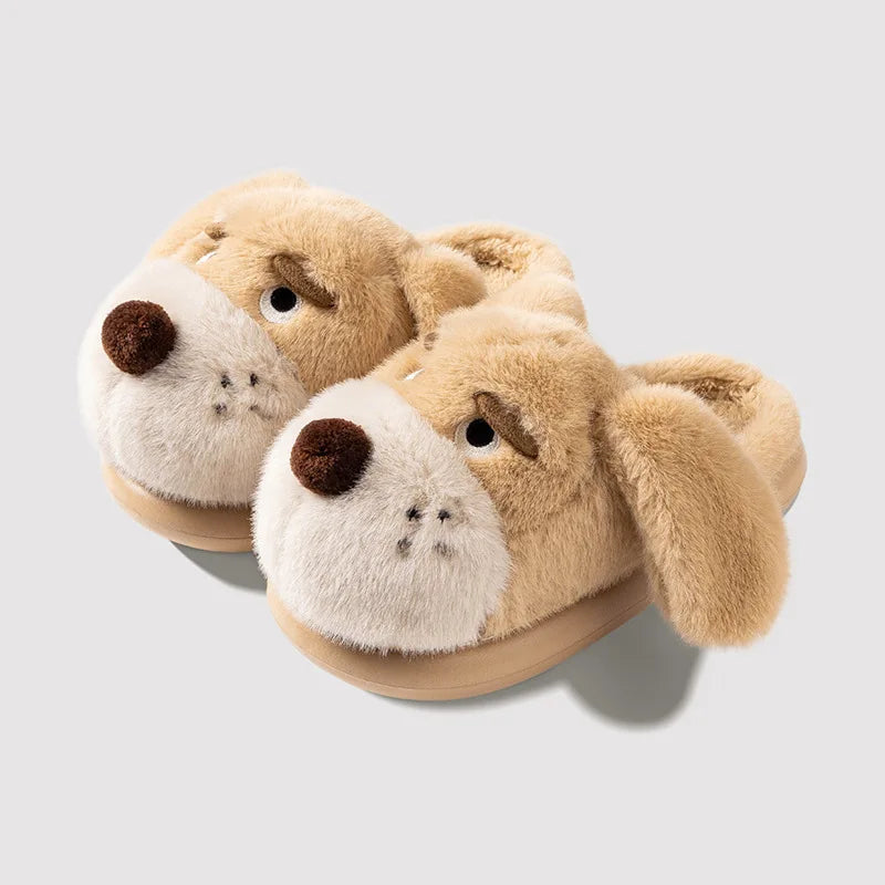 Cozy Plush Dog House Slippers Khaki