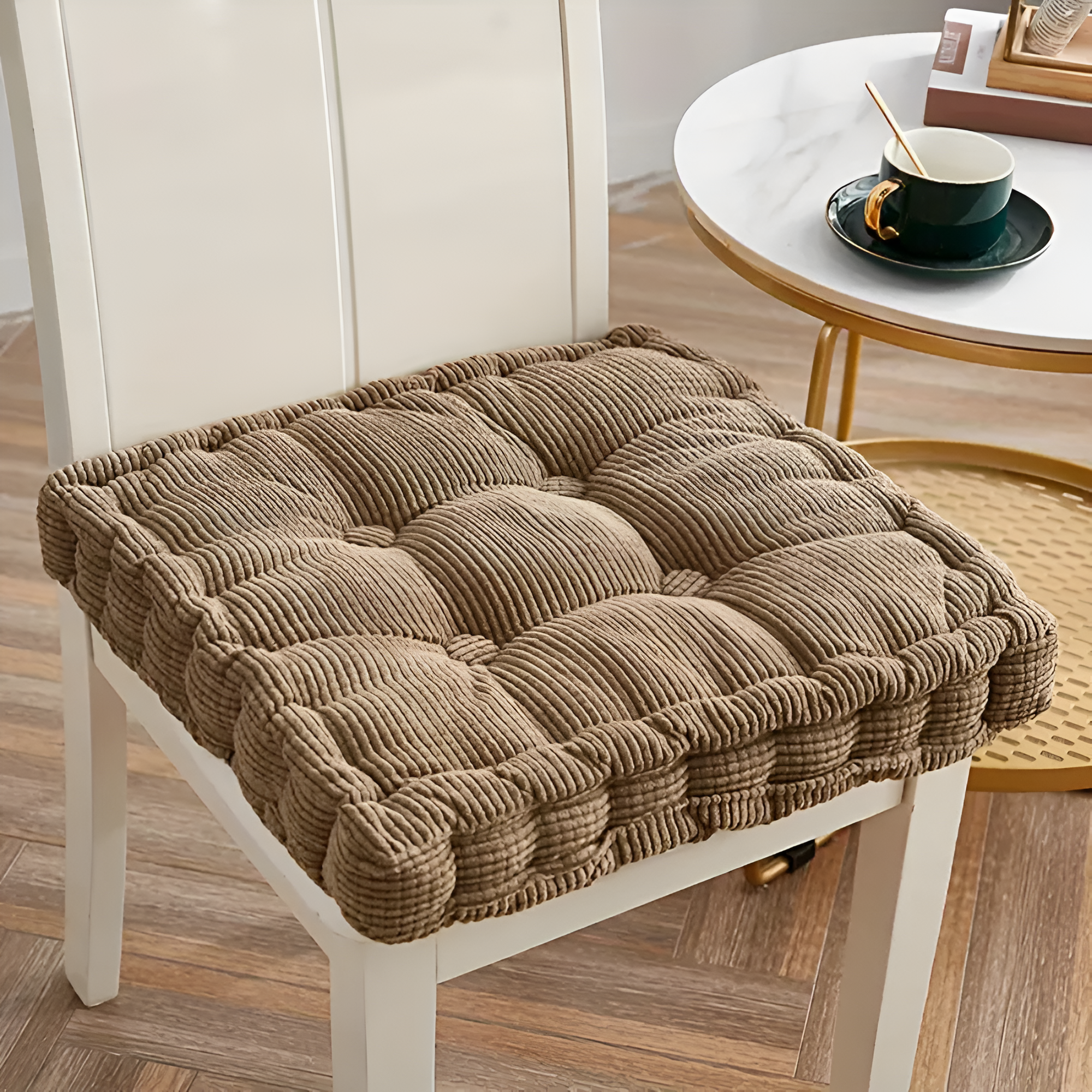 Stackable Corduroy Chair Cushions Coffee Color