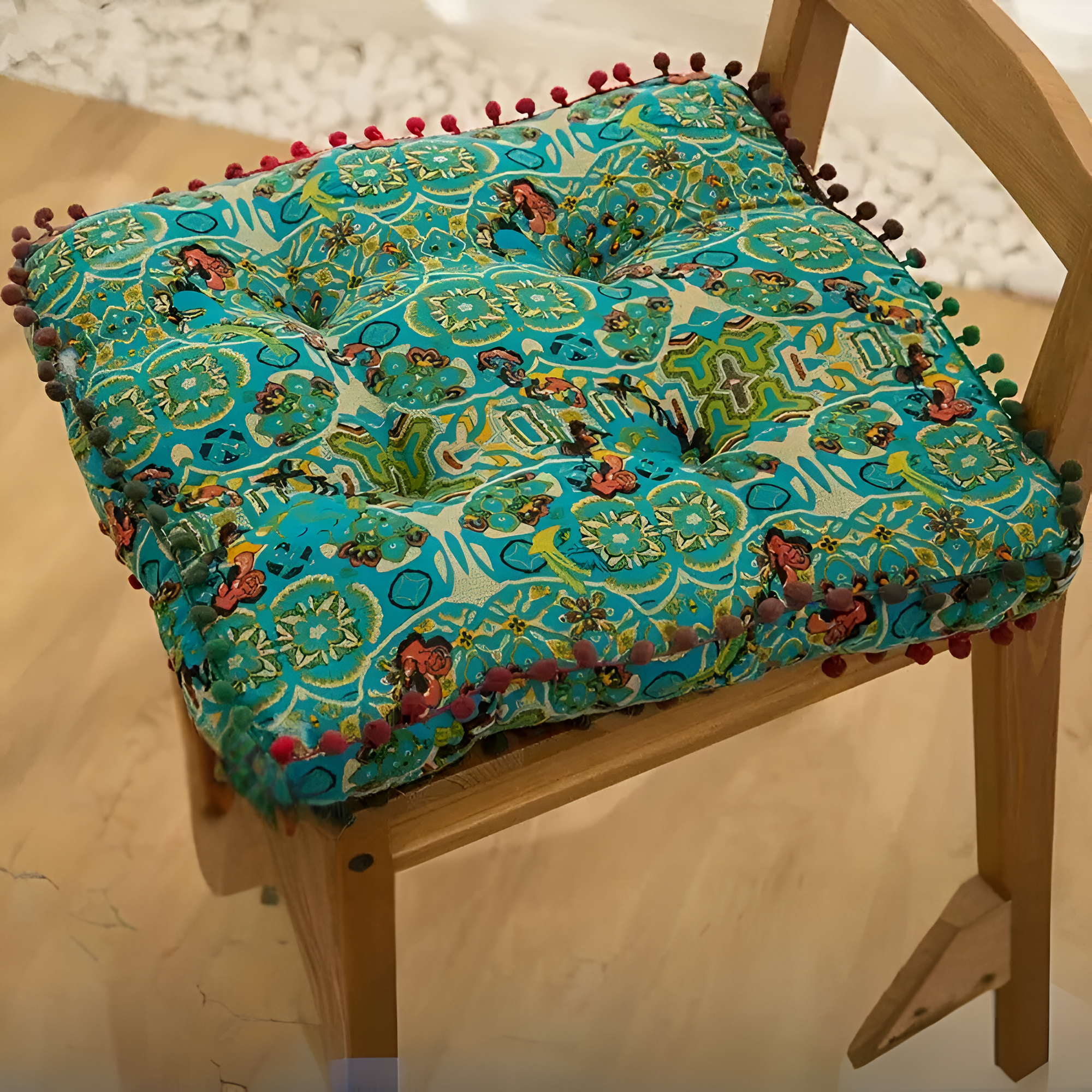 Bohemian Embroidered Floor Cushion Blue