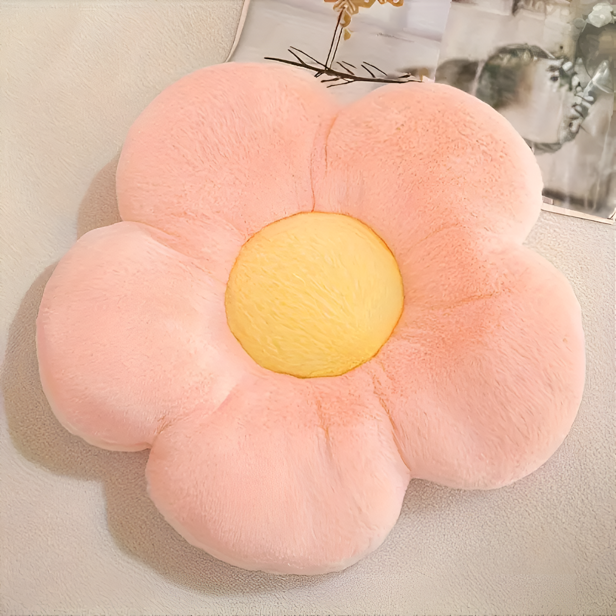 Plush Flower Seating Cushion Pink