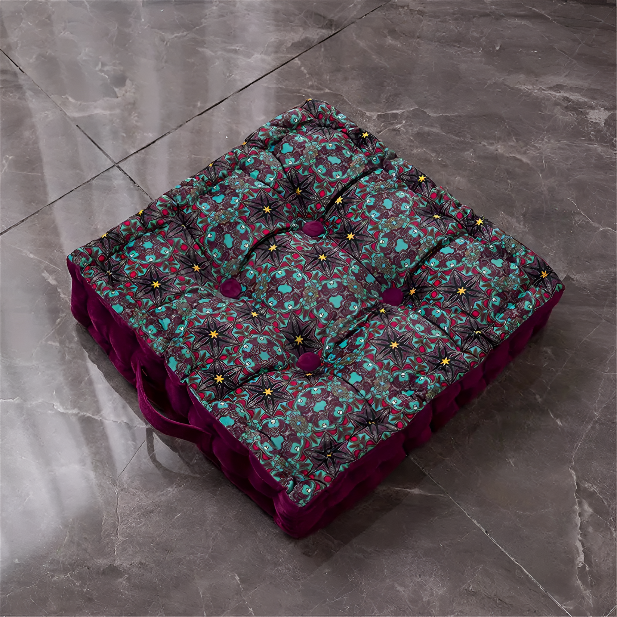 Vintage-Inspired Tufted Floor Cushion Night Sky Stars