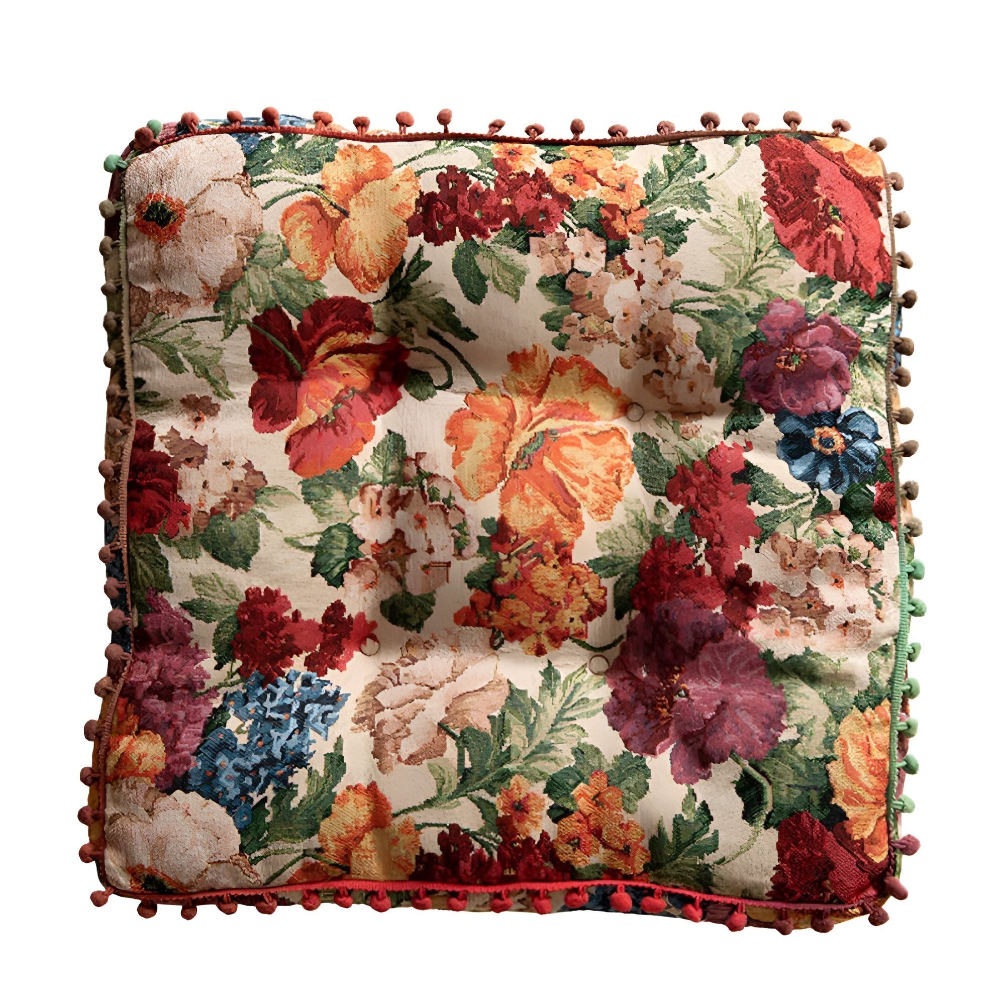 Retro Floral Bohemian Tassel Cushion Midnight Blossom 16"x16"x2"