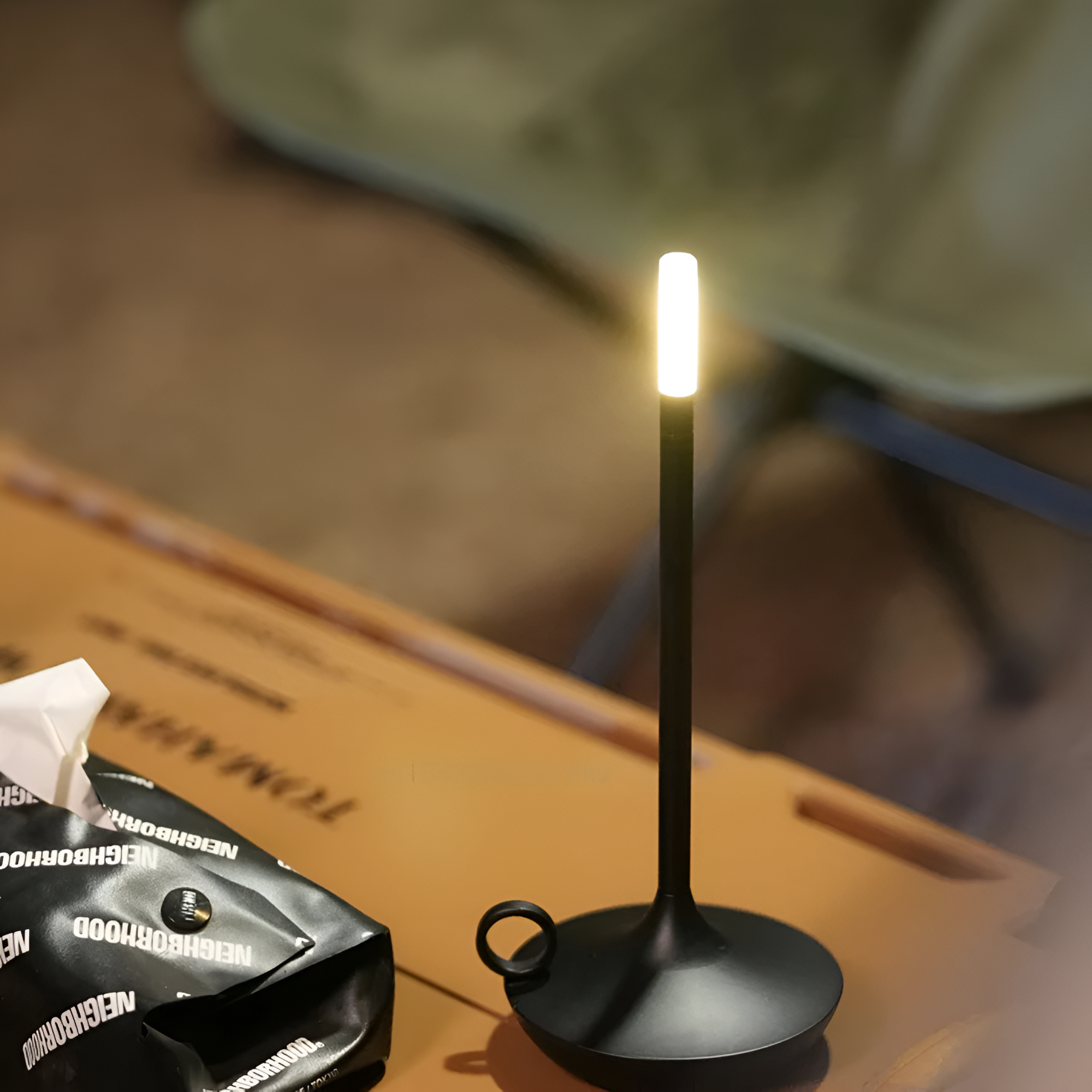 Portable Cylindrical Table Lamp Black