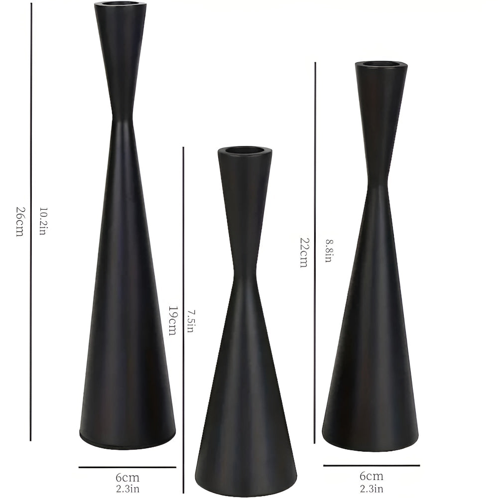 Sleek Nordic Brass Waist Candlestick| 3pcs Set Obsidian Elegance