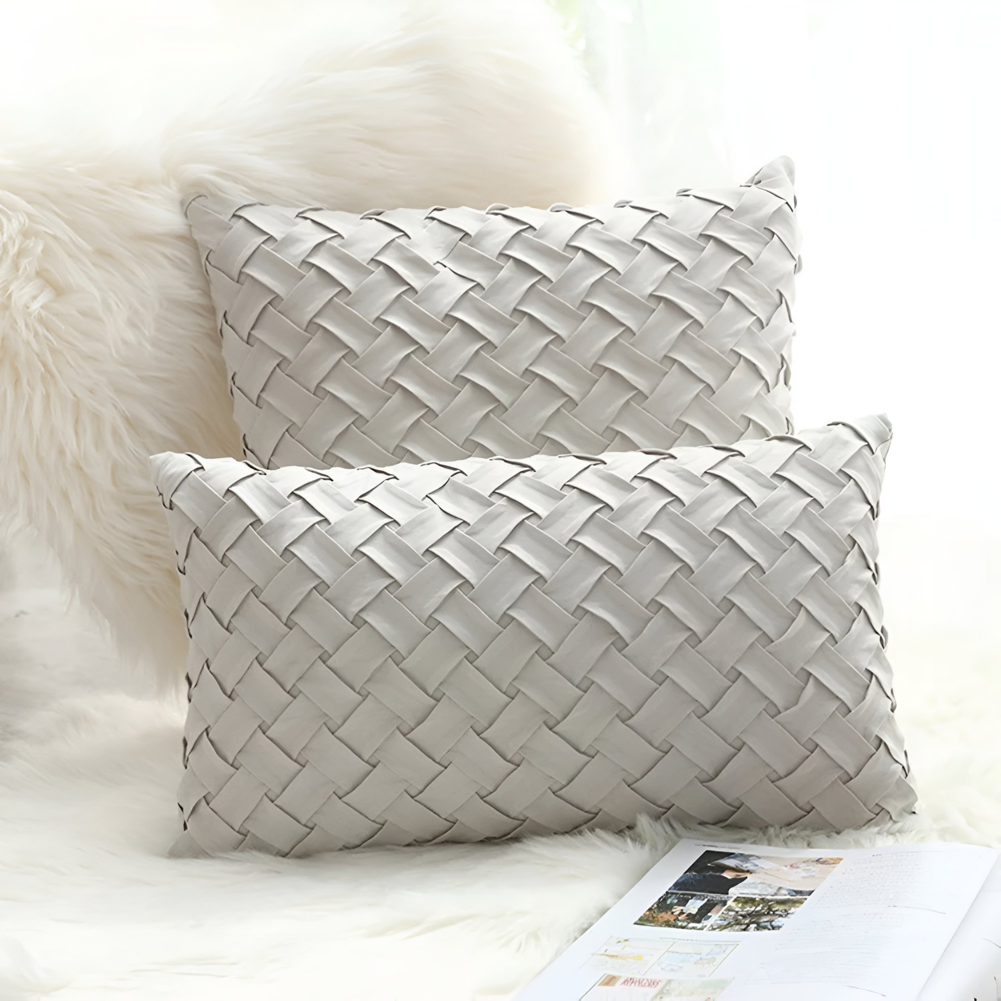Premium Woven Cushion Covers Light Green 12"x20"