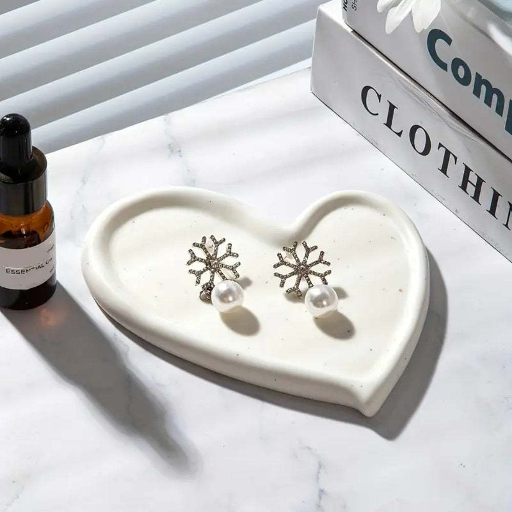 Luxe Ceramic Jewelry Organizer Tray Heart