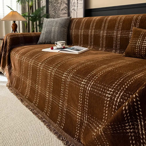 Chesterfield Plaid Sofa Cover Mocha Plaid