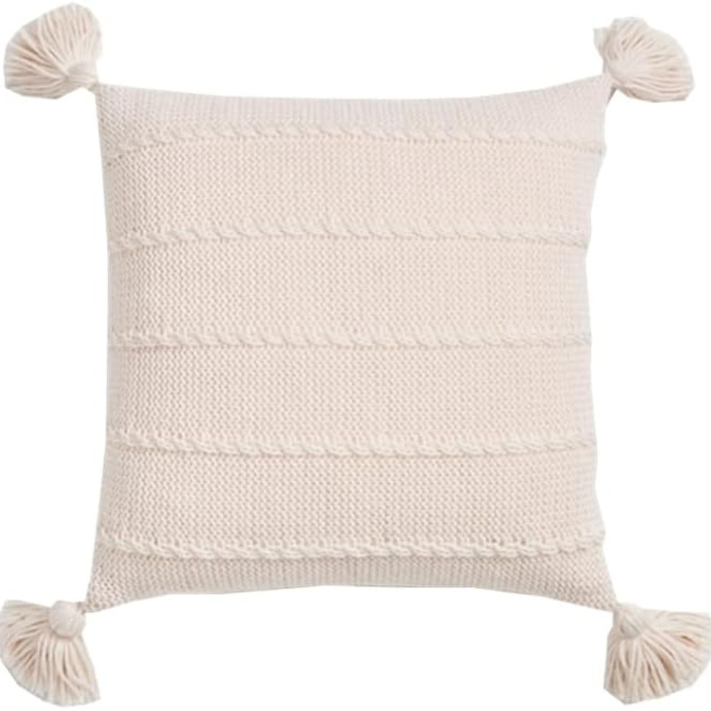 Nordic Knitted Tassel Cushion Ivory 18"x18"