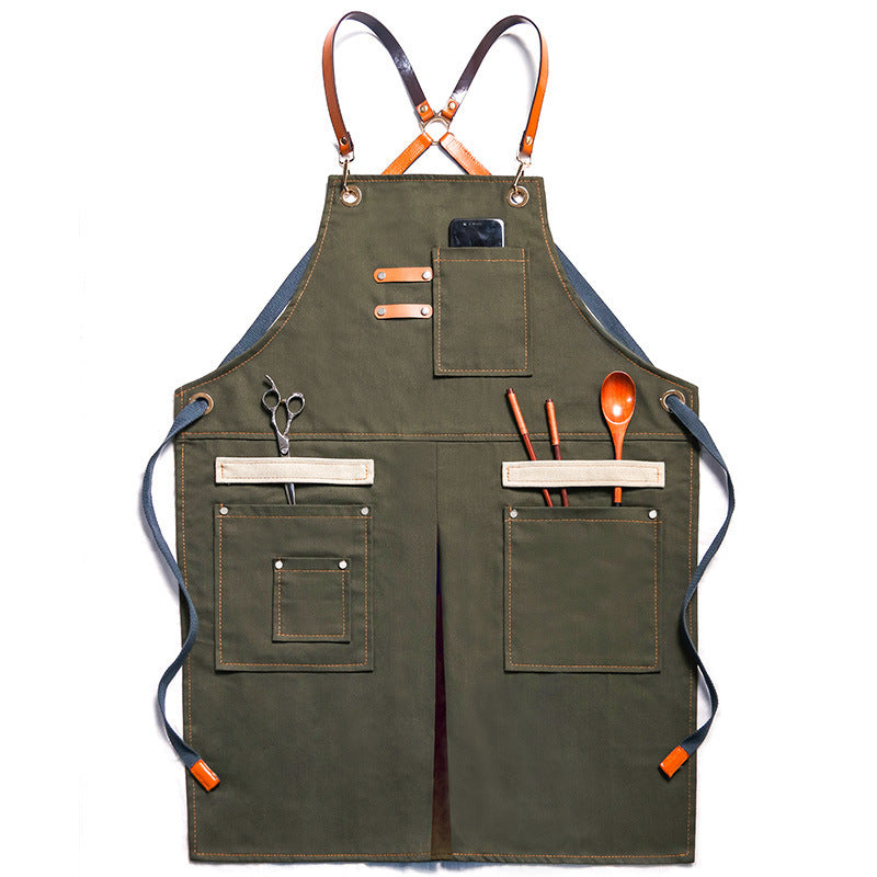 Denim Barista Apron with Pockets Green