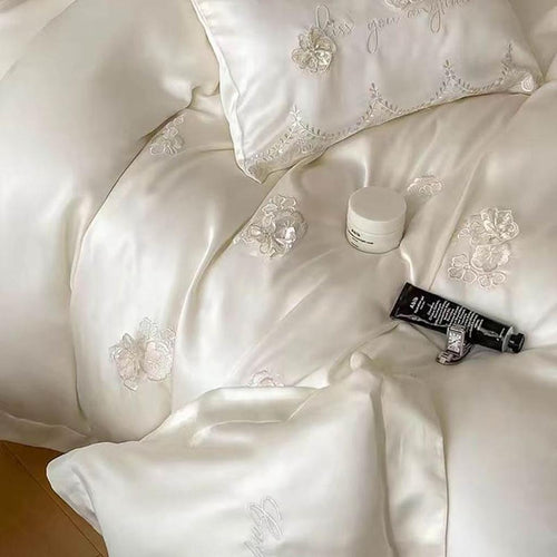 3D Floral Embroidery Tencel Bedding Set