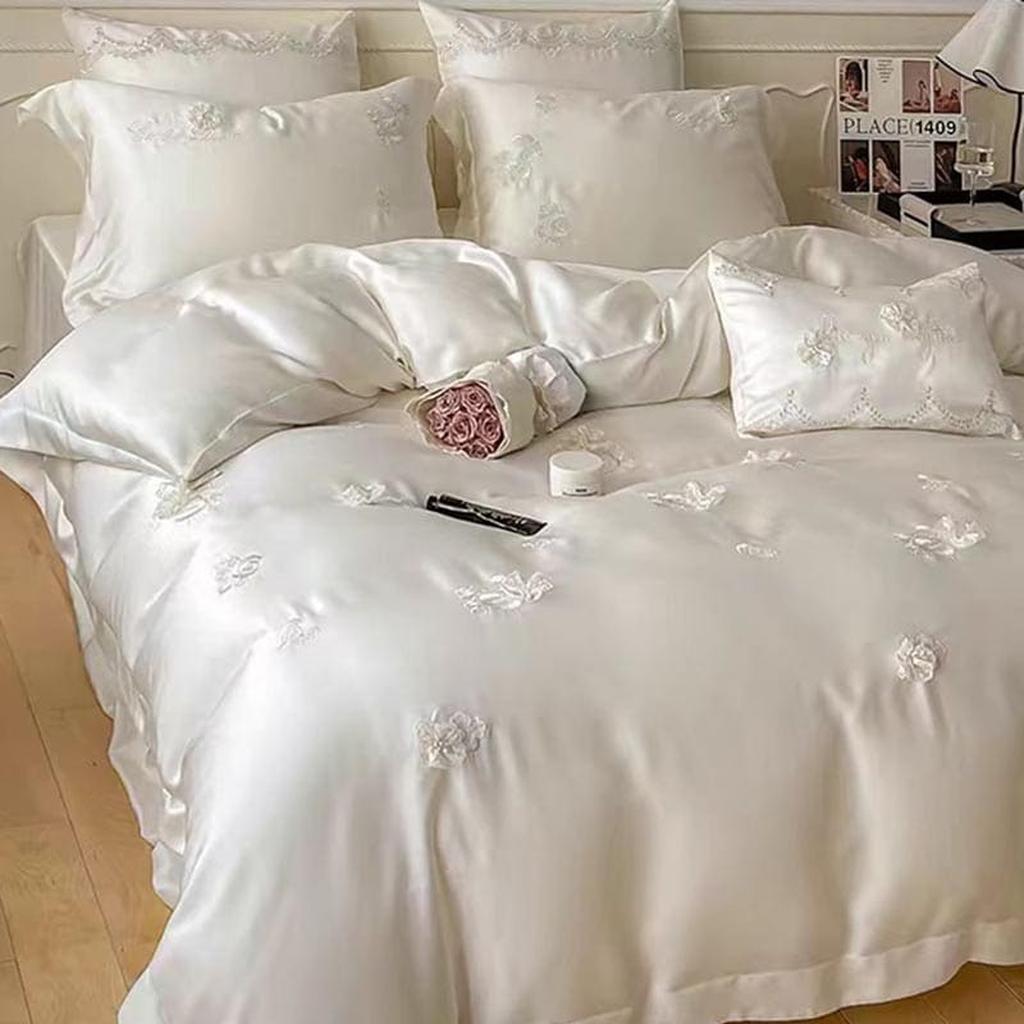 3D Floral Embroidery Tencel Bedding Set