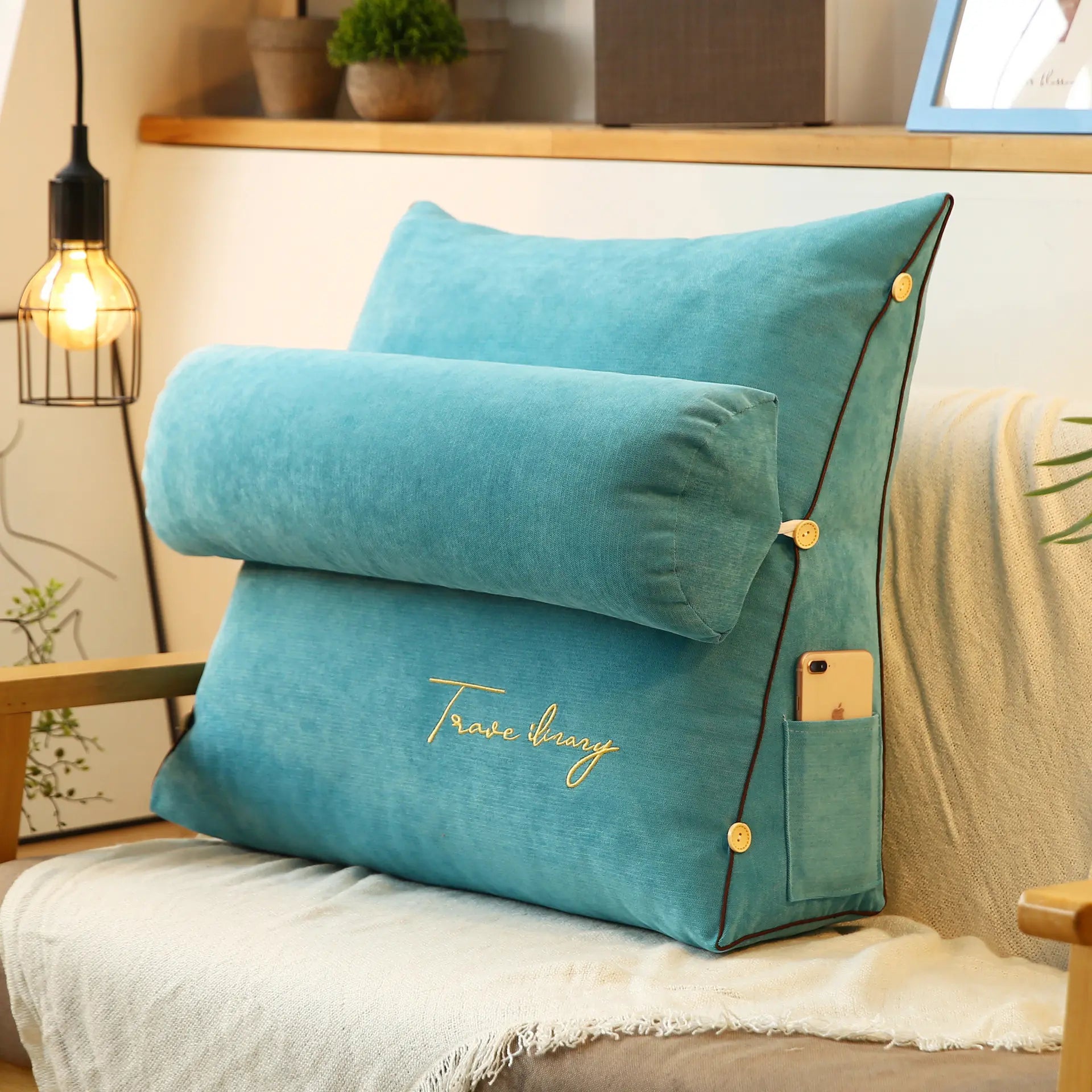 Reading Pillow with Adjustable Backrest Blue 18"×18"