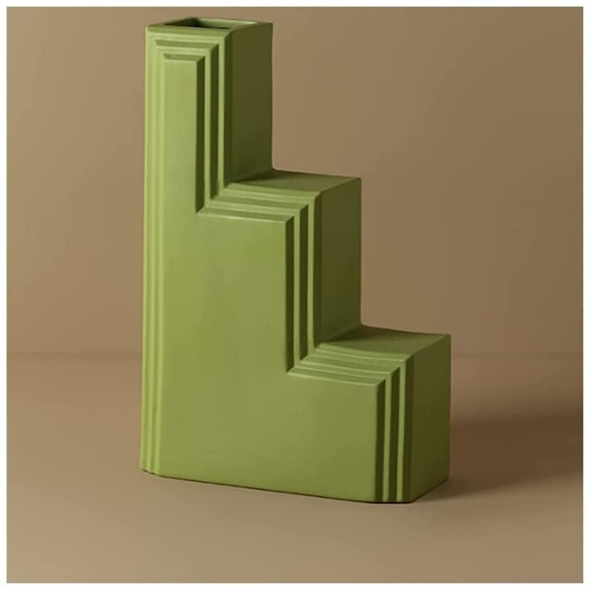 Dune Ceramic Accent Vase Steps YellowGreen