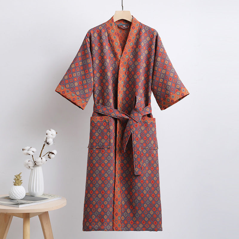 Floral Cotton Kimono Bathrobe Red