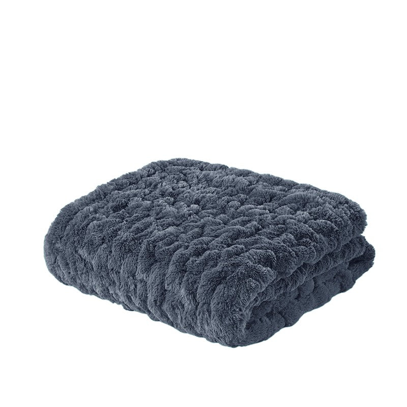 Ruched Fur Throw 50x60" Slate Blue