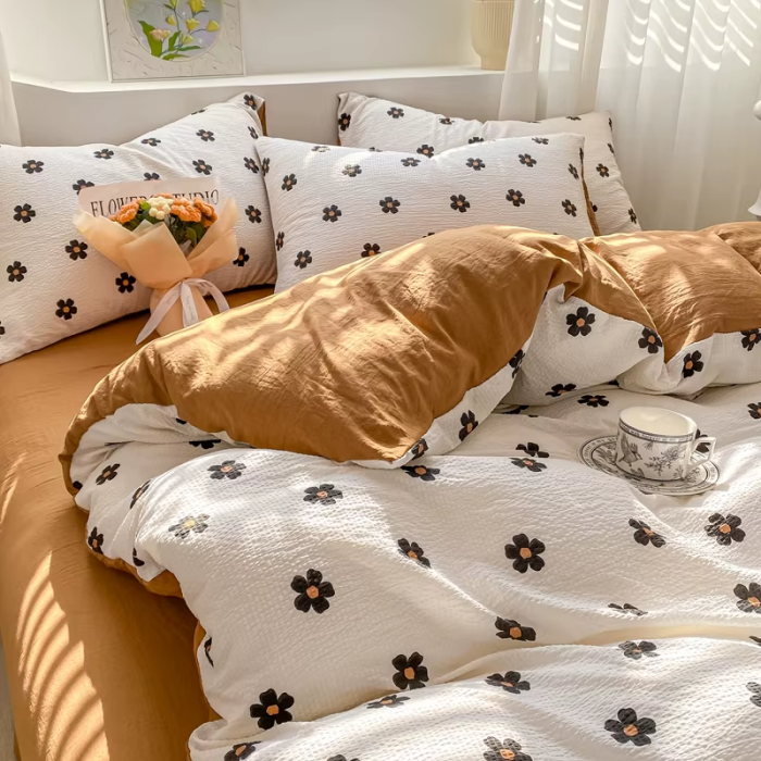 Brown Two Tone Daisy Bedding Set