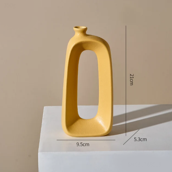 Abstract Ceramic Hollow Vase A Yellow