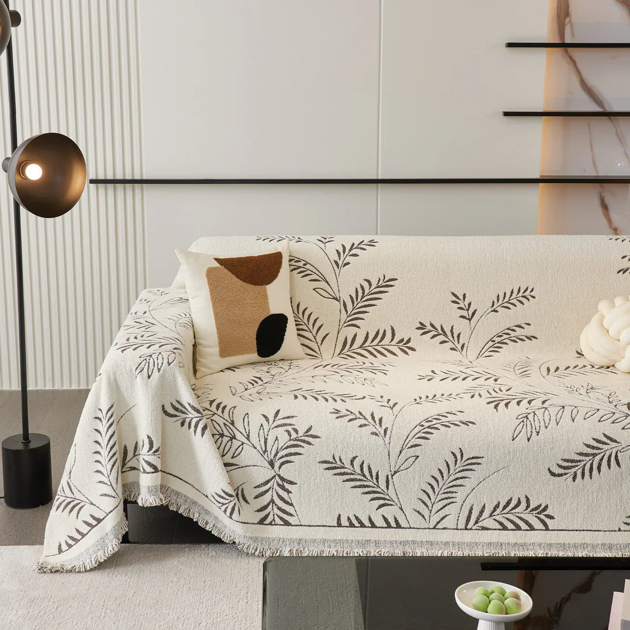 Winter Fern Cotton Sofa/Couch Cover Khaki