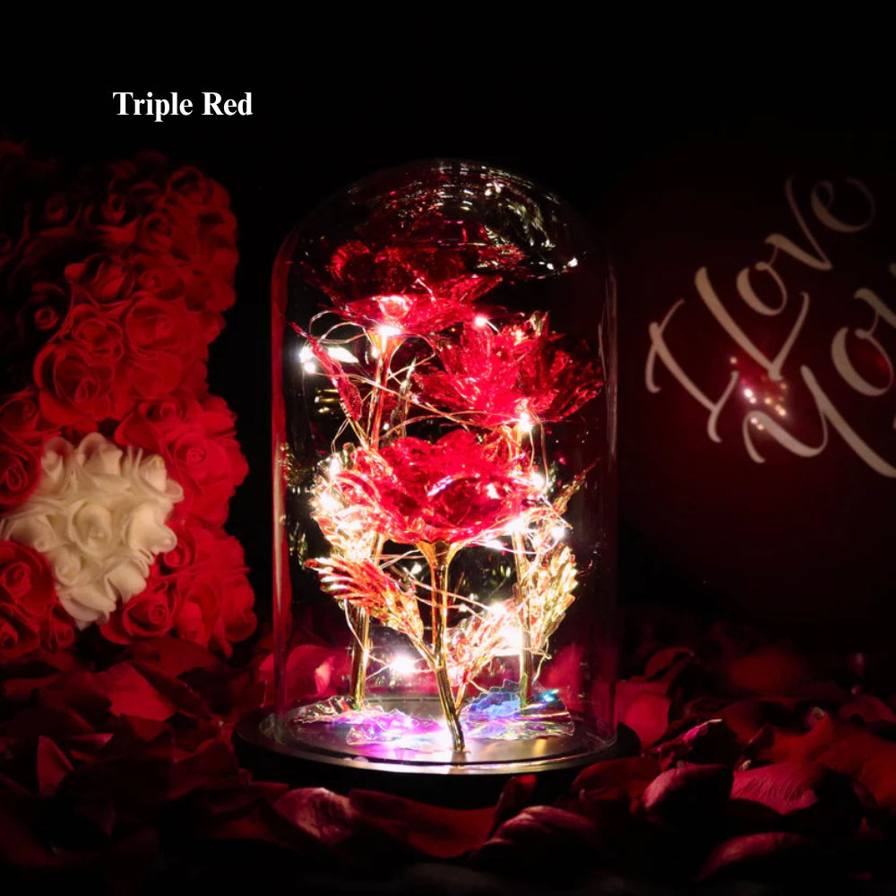 LumiRose™ | Enchanted Sparkly Rose Triple Red