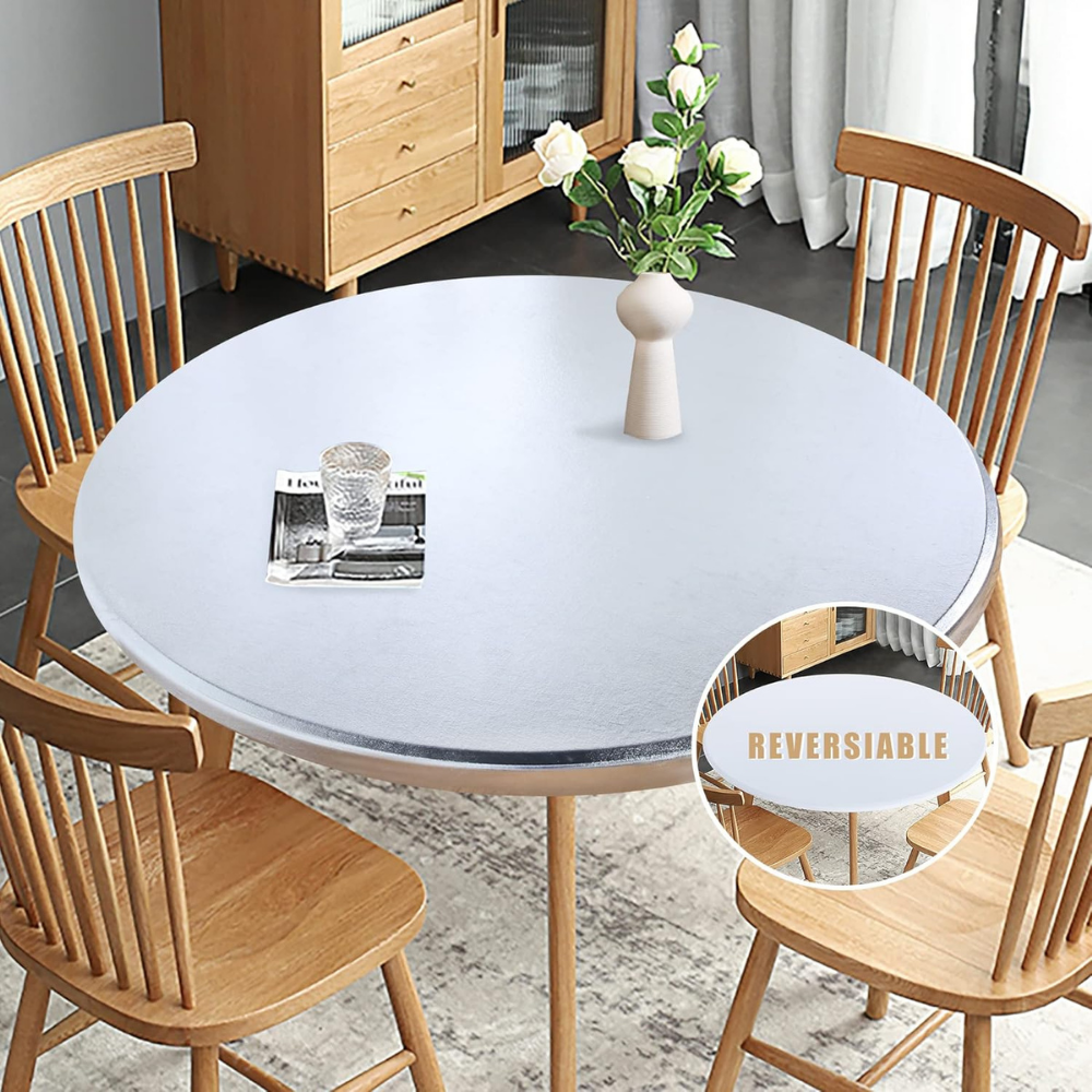 Round Fitted Table Cloth Silver