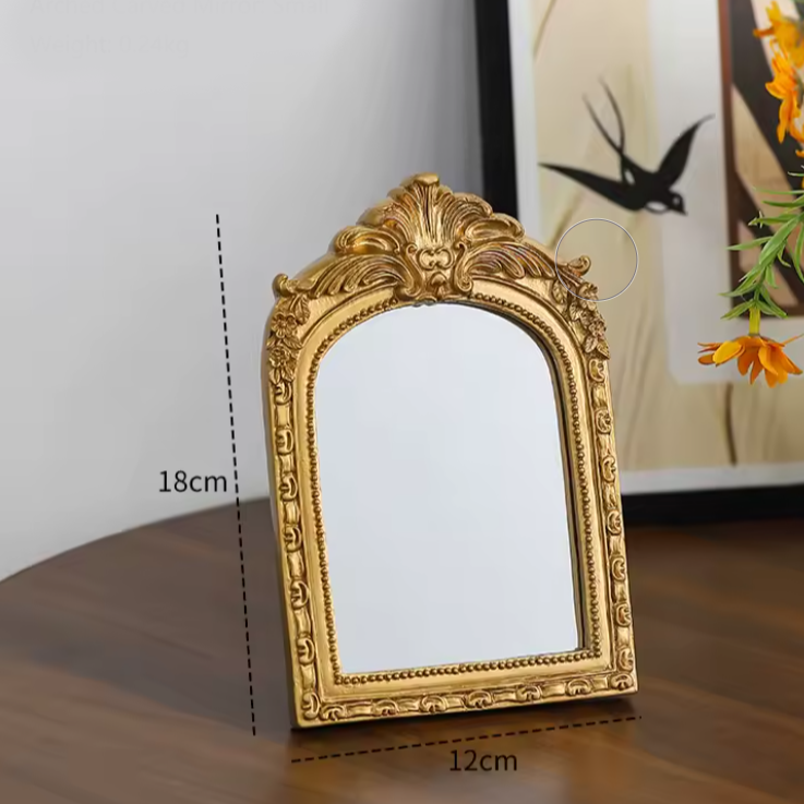 Ornate Gold Arched Makeup Mirror