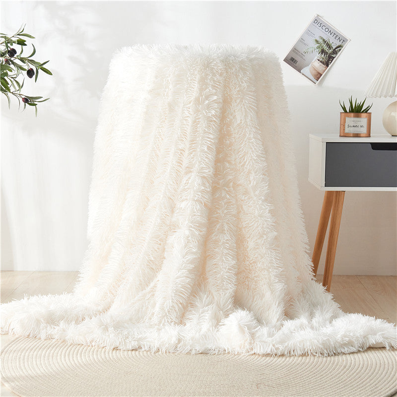 Faux Fur Snuggle Throw Blanket Creamy White