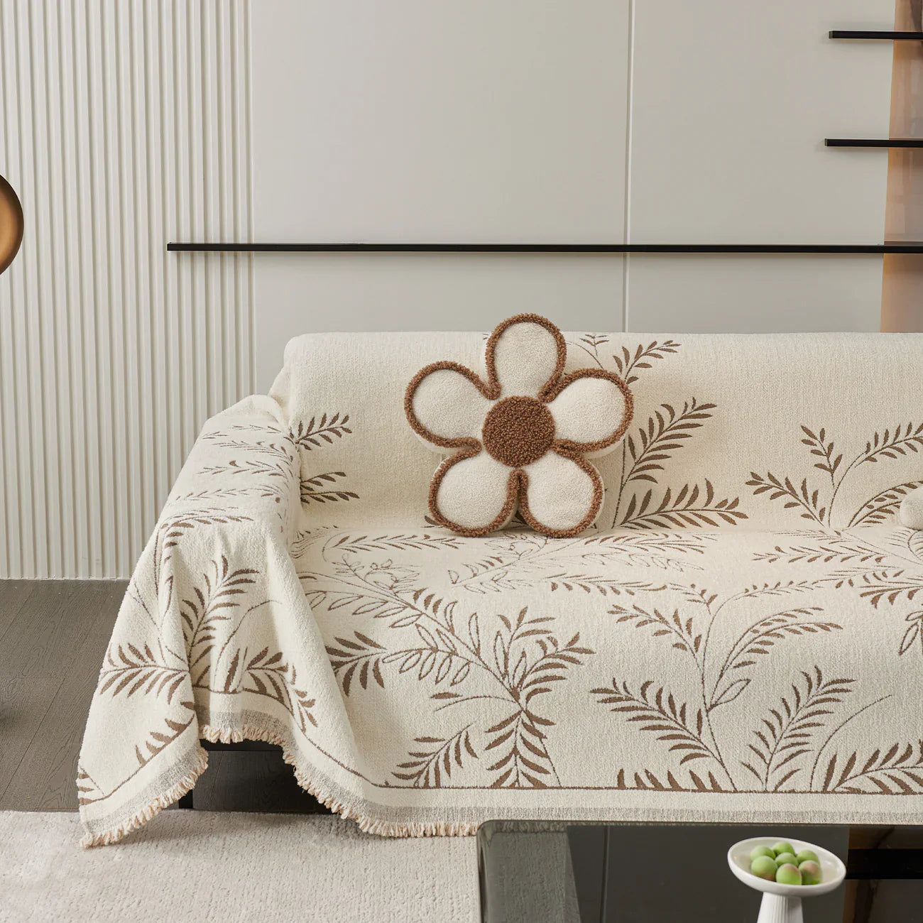 Winter Fern Cotton Sofa/Couch Cover Brown