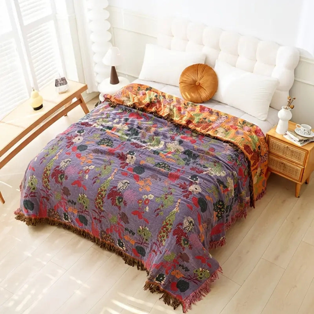 Botanic Floral Cotton Tassel Blanket Wild Flora