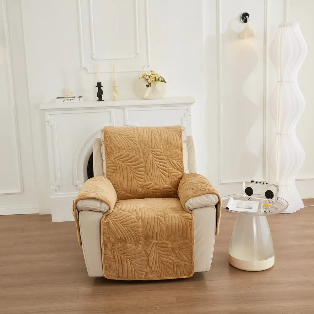 Waterproof Recliner Cover - Quilted Slipcover with Storage Pockets Khaki 24" x 88"