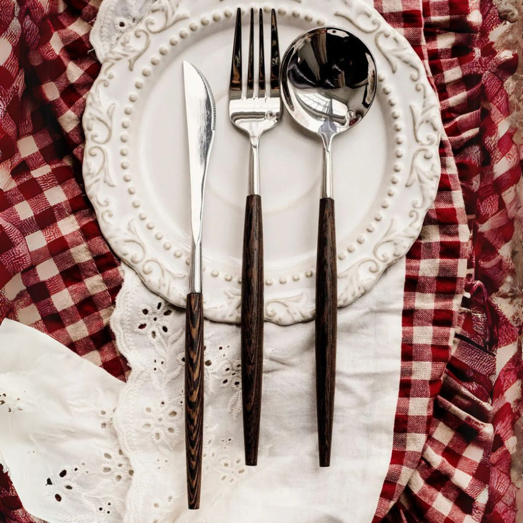 Stainless Steel Flatware Set - 18/10 High Quality with Wood Handle