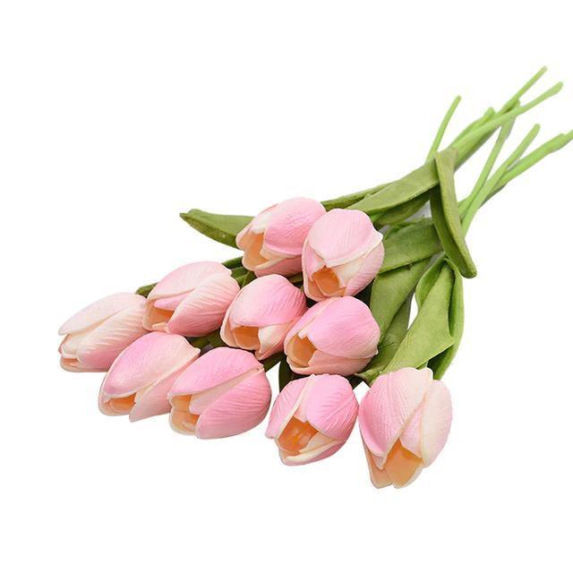 10-Piece Fake Tulips Silk Flowers Salmon