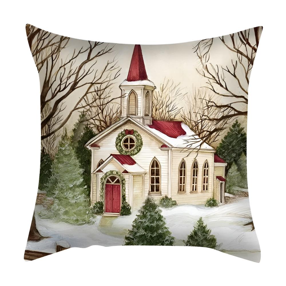 Christmas Cardinal Cushion Cover Holiday Chapel Delight