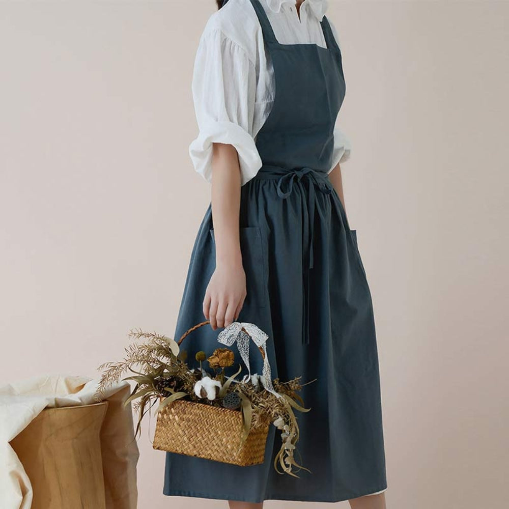 Multipurpose Cotton Apron With Pockets Blue