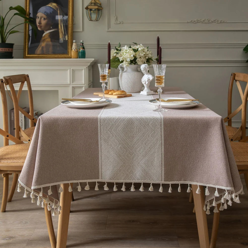 Glisstra Geometric Tassel Tablecloth Dusty Rose